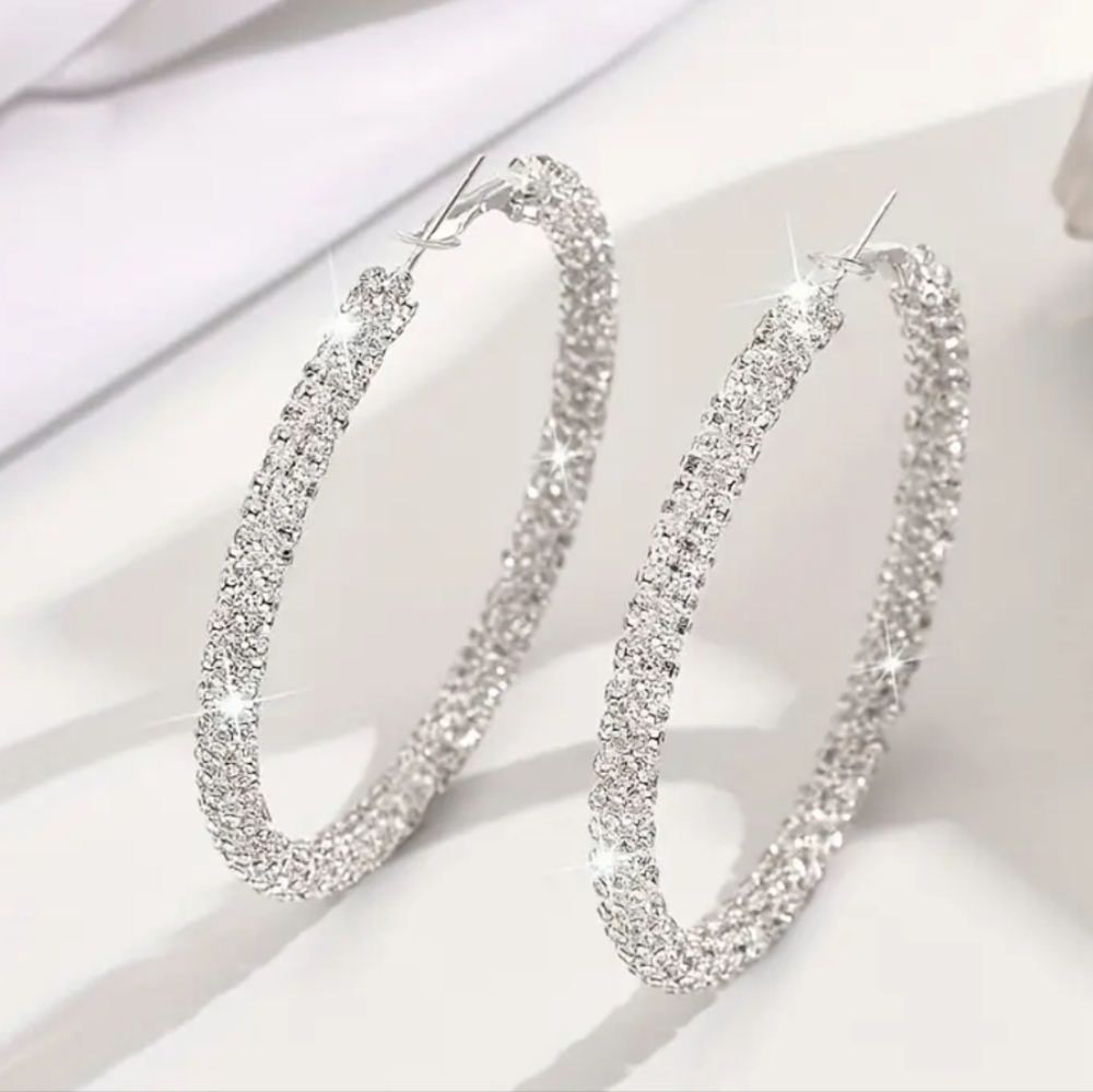 Macy's Stainless Steel CZ Earrings - Picture 2 of 4